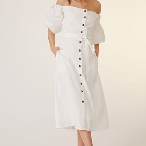 Anthropologie M White off the shoulder midi dress